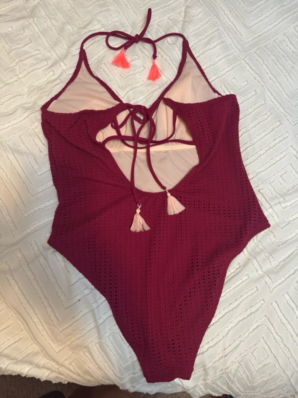 Crochet-Style Kids One-Piece Swimsuit - Deep Raspberry NWT - Picture 2 of 2